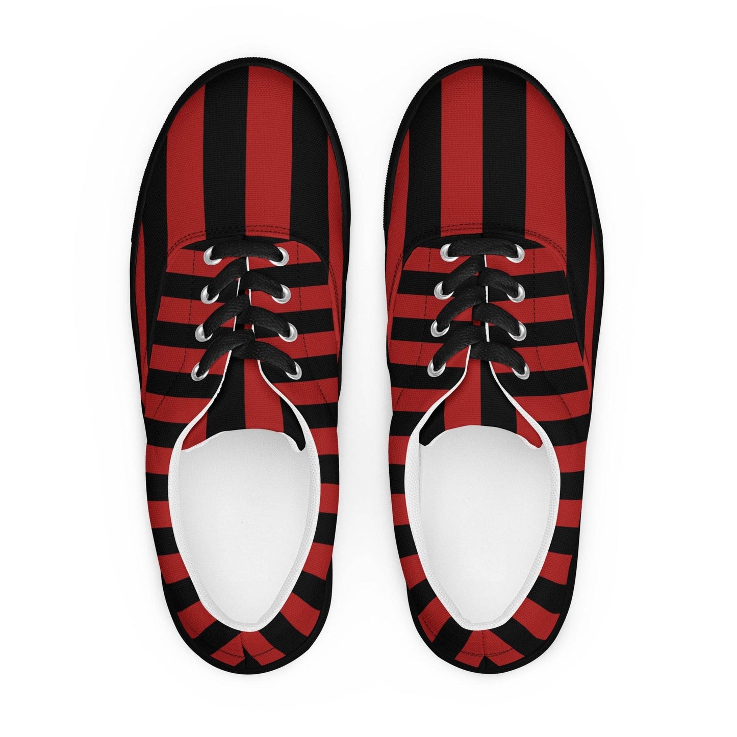 Black and Red Striped Men’s Lace-up Canvas Shoes - 5