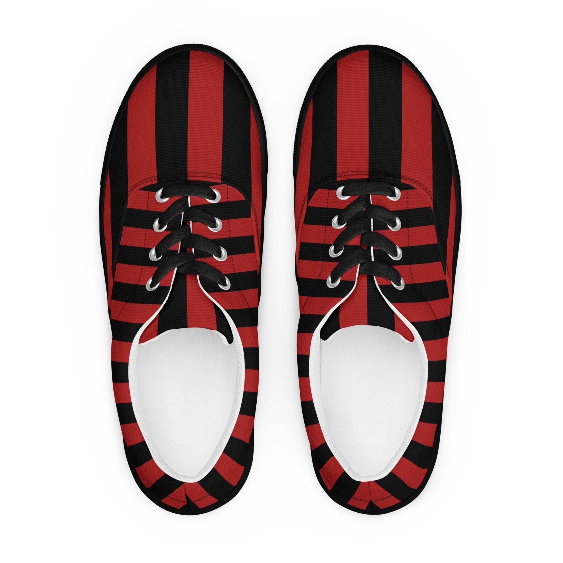 Black and Red Striped Men’s Lace-up Canvas Shoes - 5