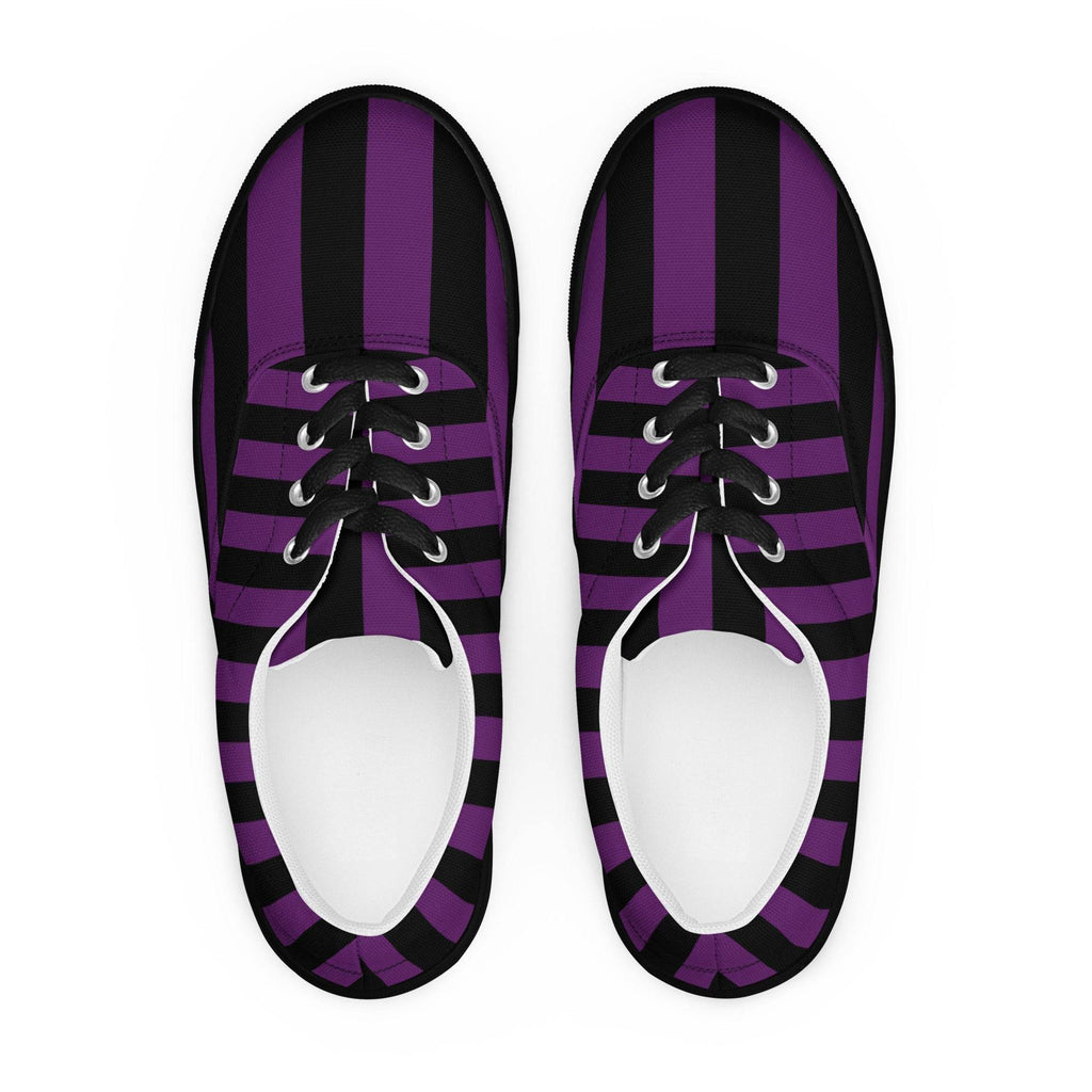 Black and Purple Striped Men’s Lace-up Canvas Shoes - 5