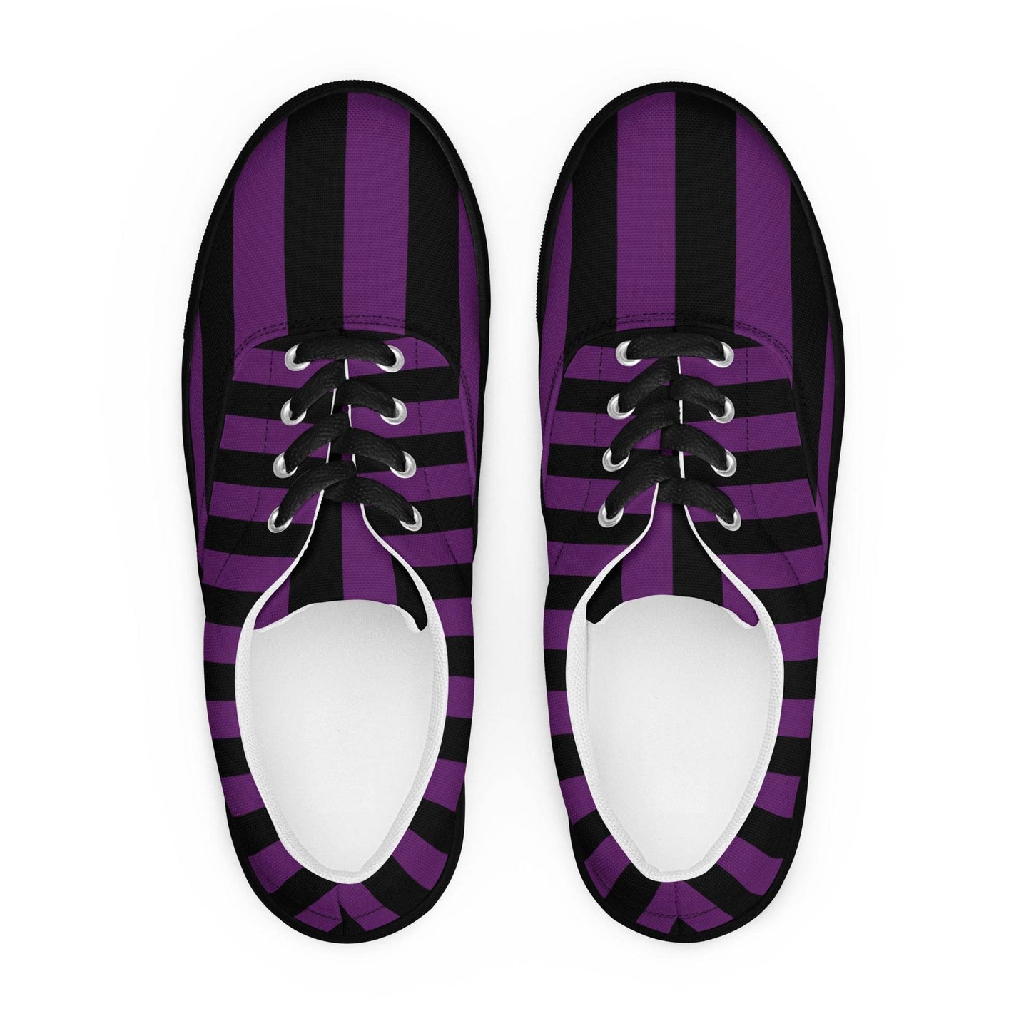 Black and Purple Striped Men’s Lace-up Canvas Shoes - 5