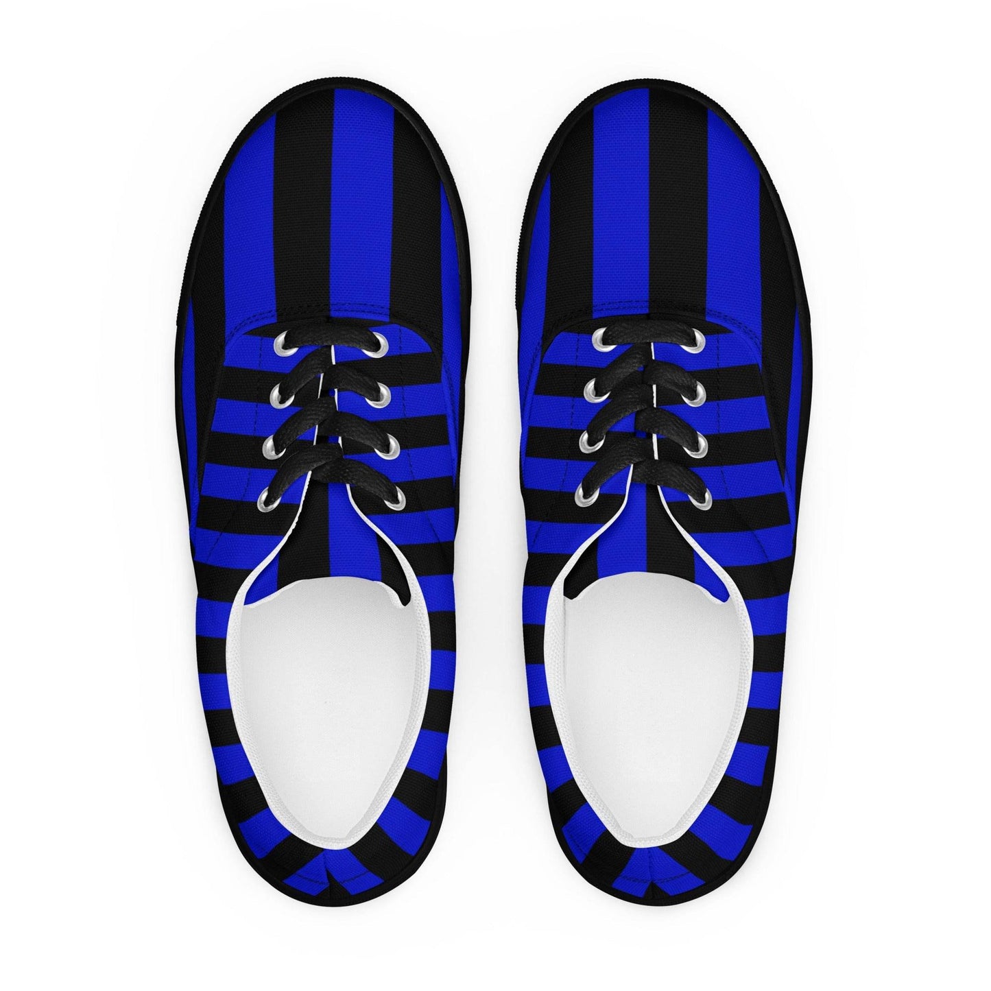 Black and Blue Striped Men’s Lace-up Canvas Shoes - 5