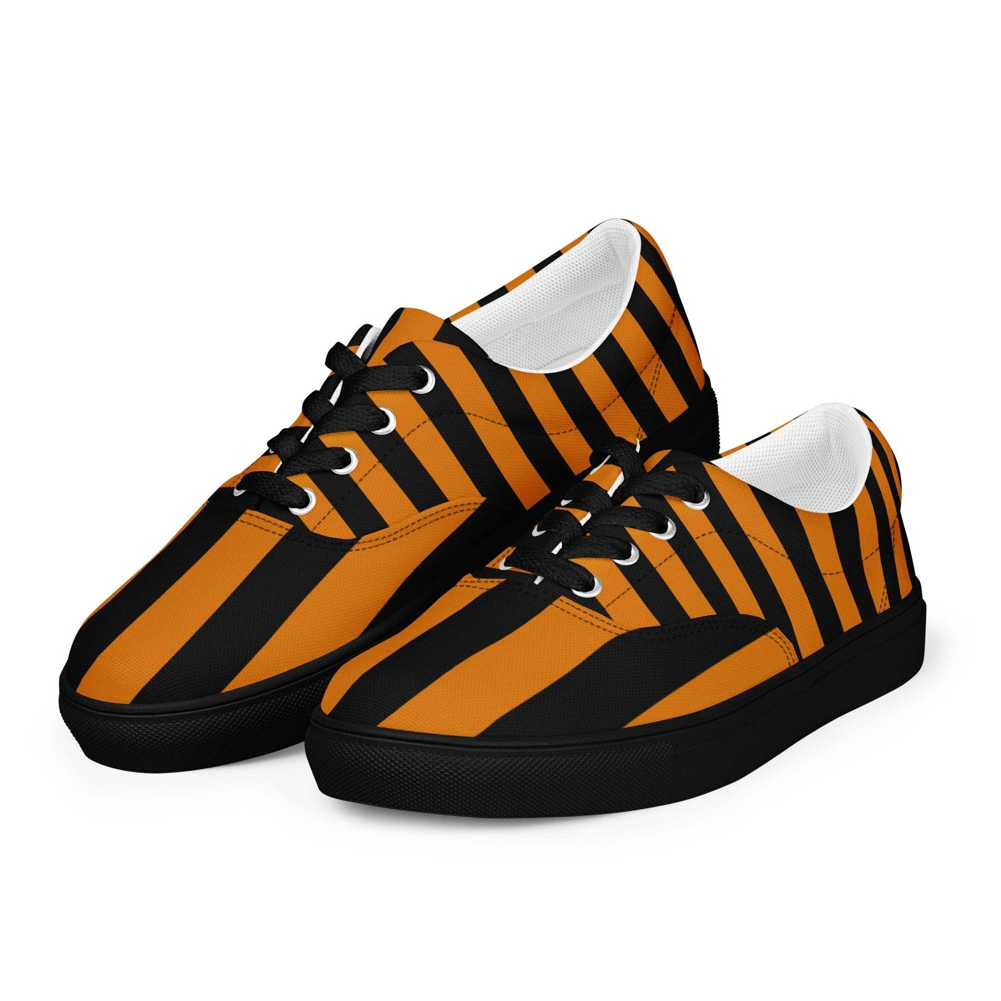 Black and Orange Striped Men’s Lace-up Canvas Shoes - 5