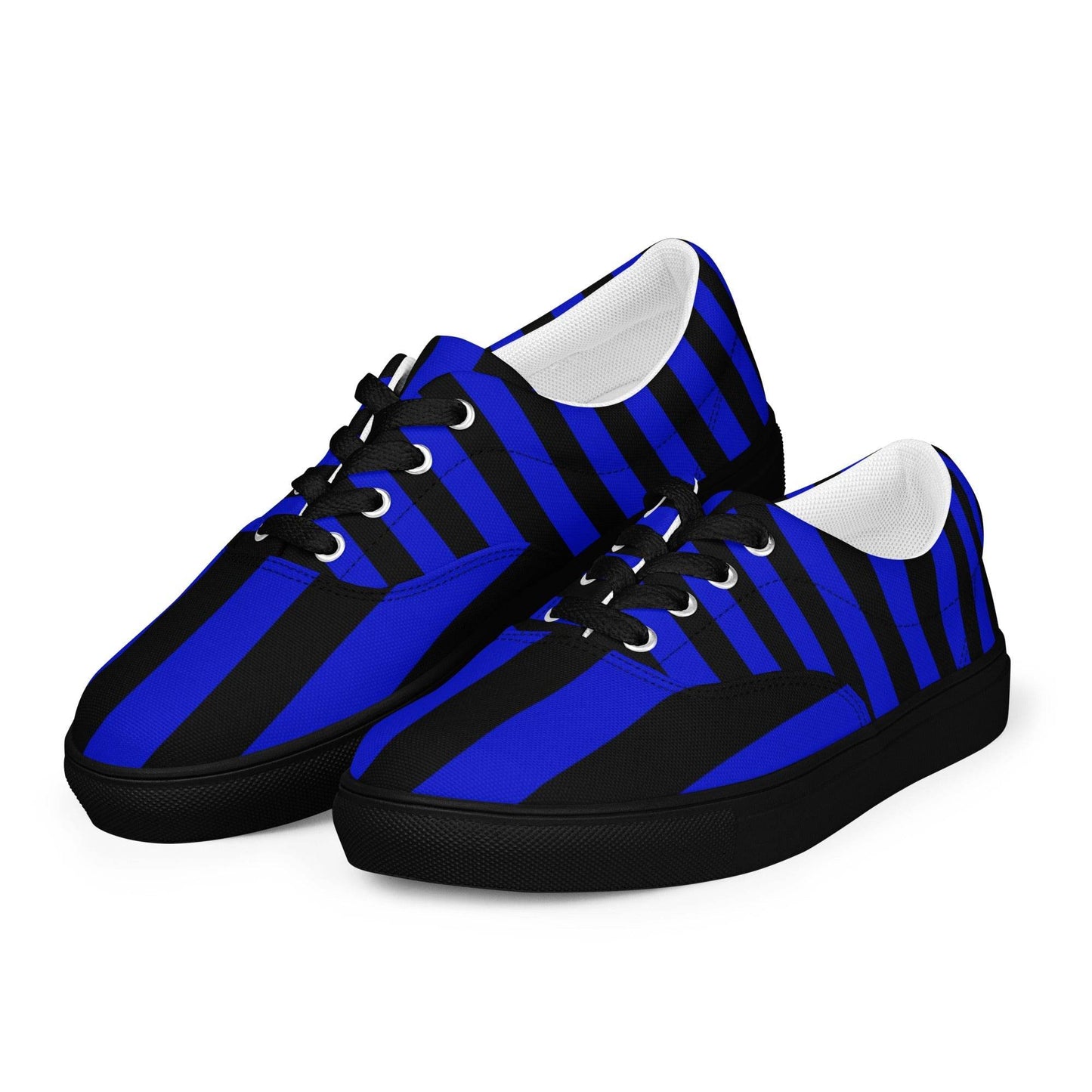 Black and Blue Striped Men’s Lace-up Canvas Shoes - 5