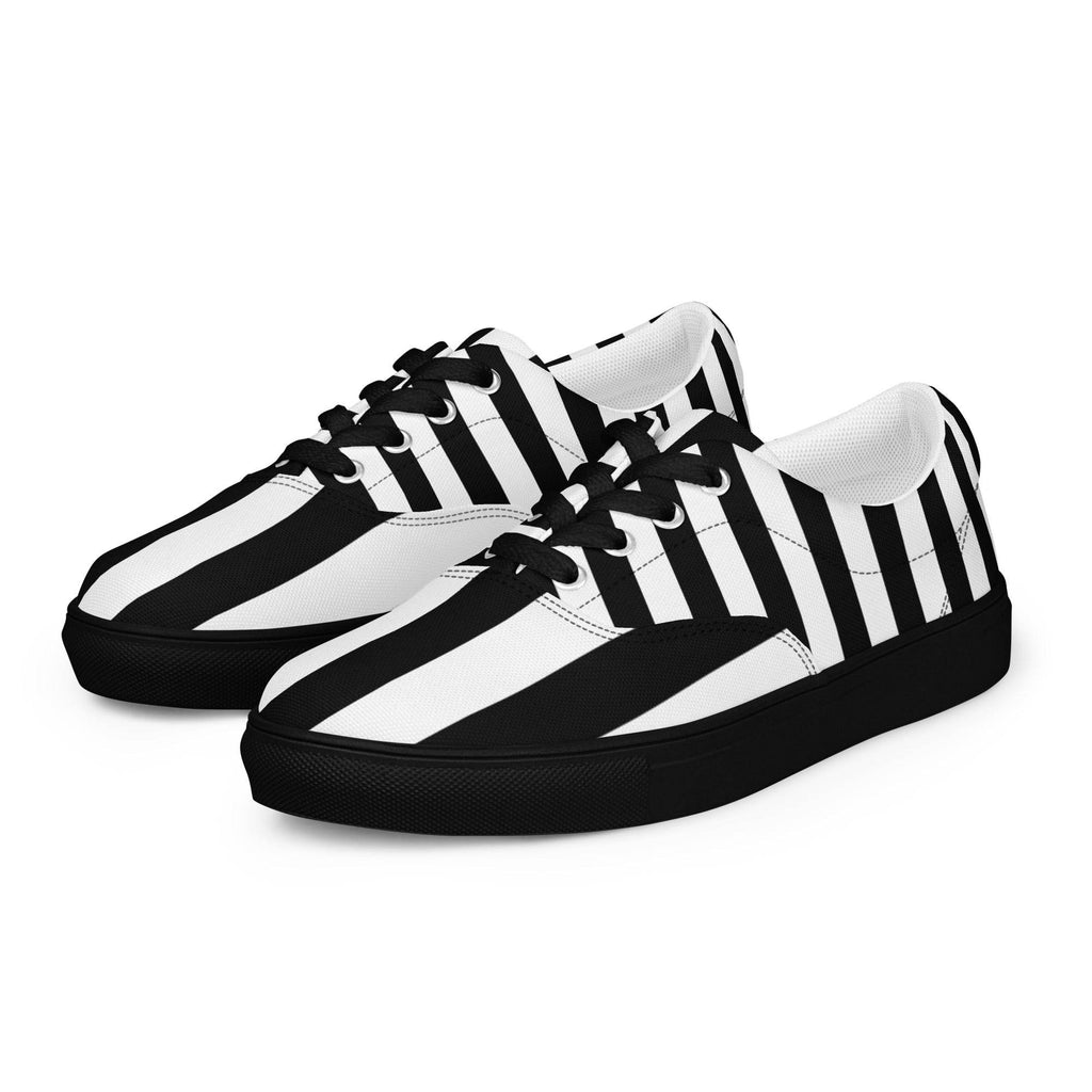Black and White Striped Men’s Lace-up Canvas Shoes - 5