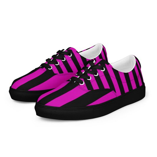 Black and Pink Striped Men’s Lace-up Canvas Shoes - 5