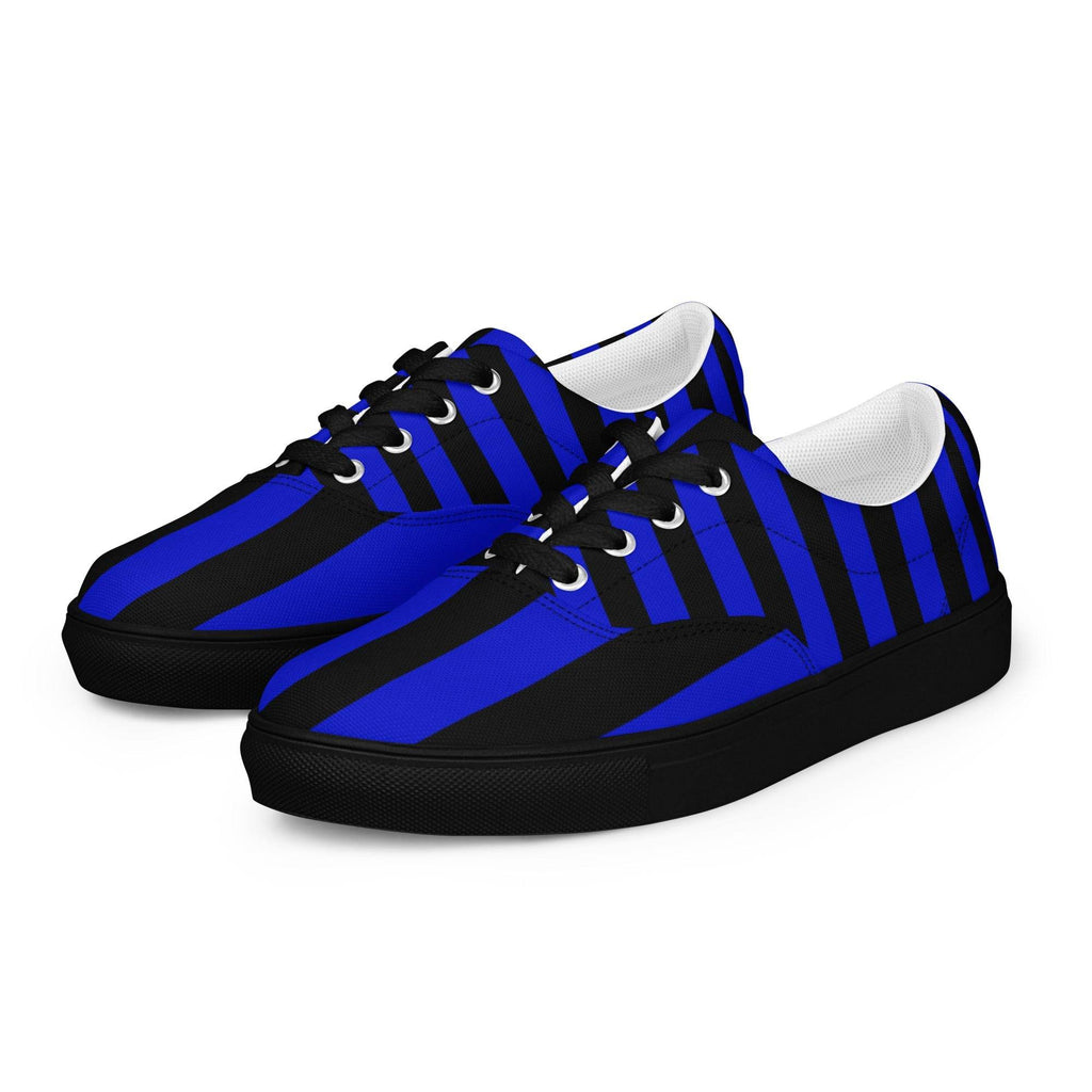 Black and Blue Striped Men’s Lace-up Canvas Shoes - 5