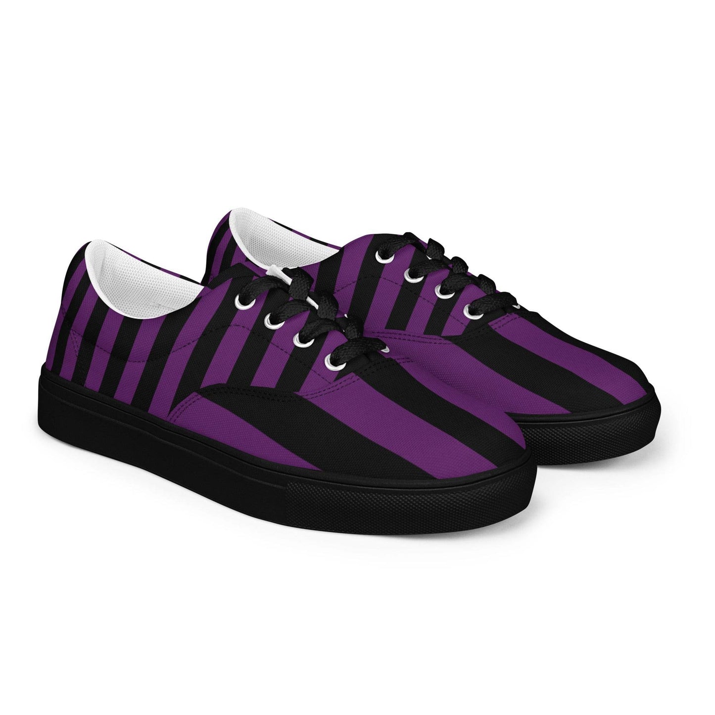 Black and Purple Striped Men’s Lace-up Canvas Shoes - 5