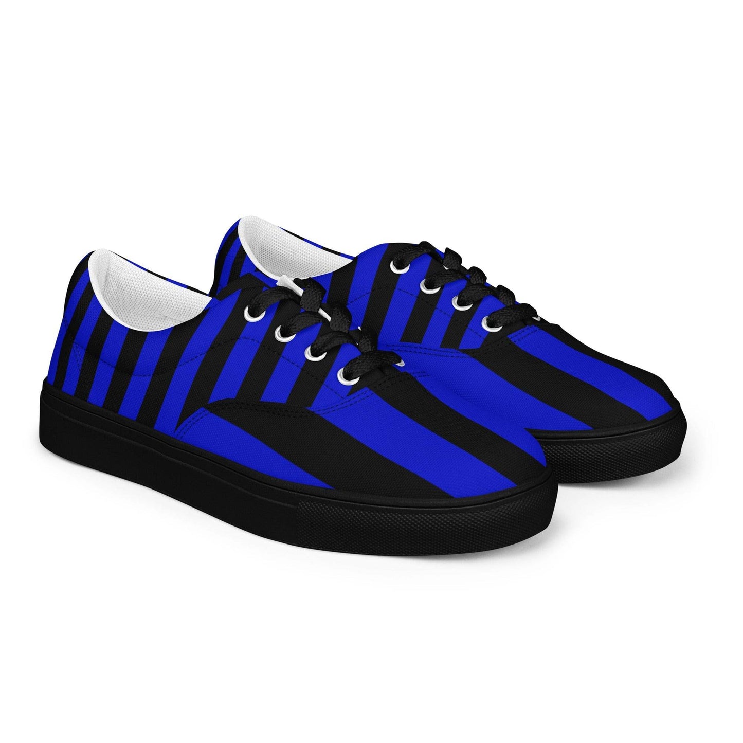 Black and Blue Striped Men’s Lace-up Canvas Shoes - 5