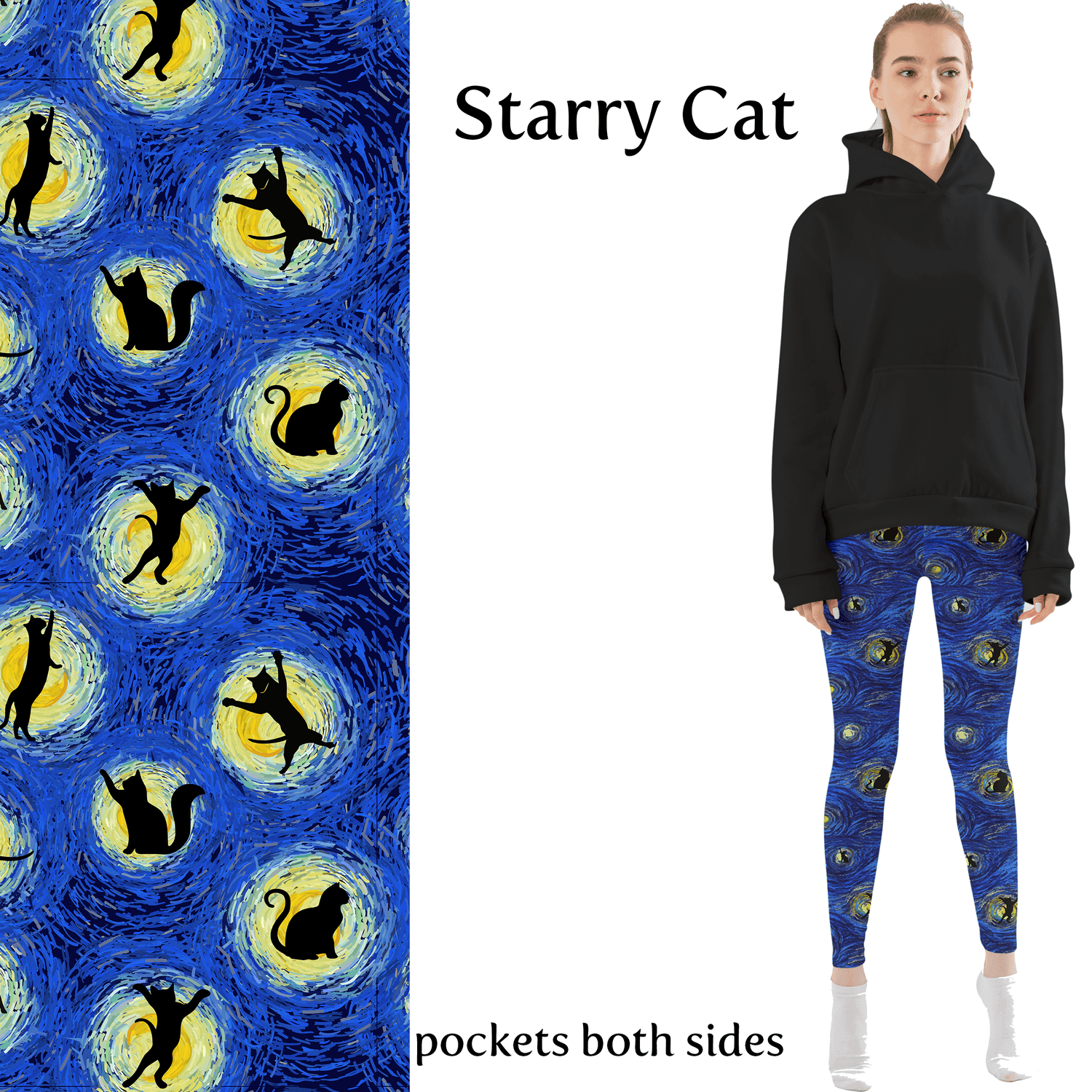 Starry Cat Leggings with Pockets - XXS-XS = Tween