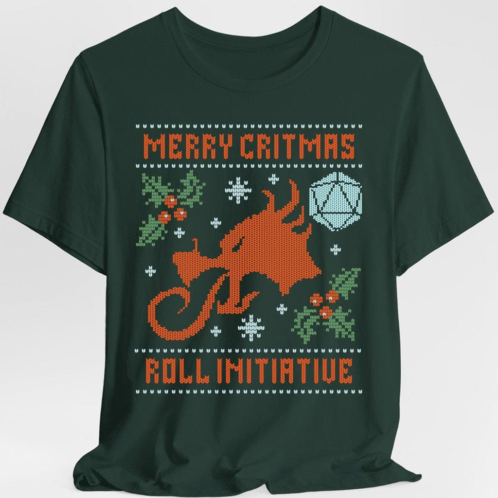 Merry Critmas Ugly Sweater T-shirt Roll Initiative
