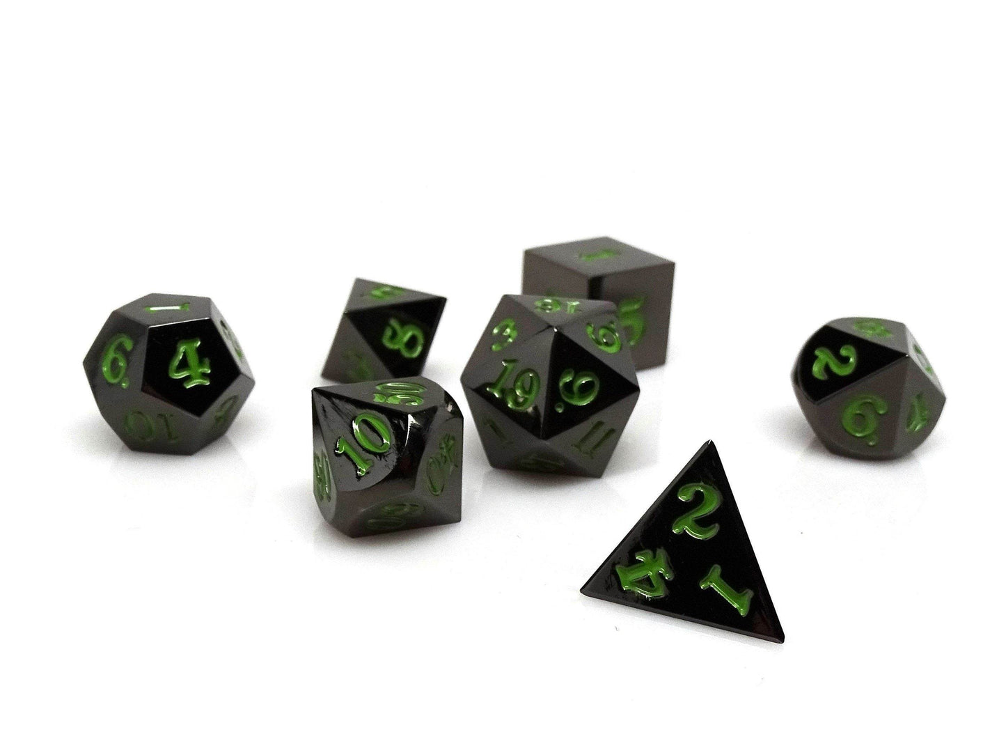 Gun Metal 7 Piece Dice Set - Signature Font - Serpent Blood - 