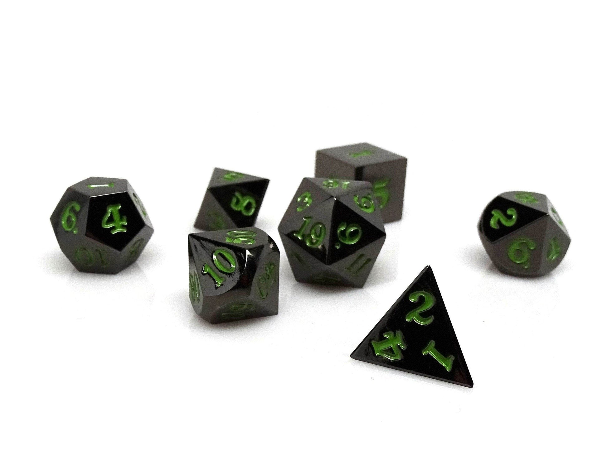Gun Metal 7 Piece Dice Set - Signature Font - Serpent Blood - 
