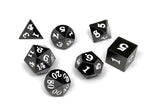 Gun Metal 7 Piece Dice Set - Signature Font - White - Role-Players