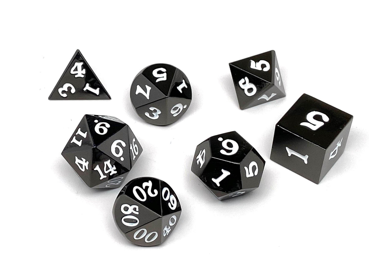 Gun Metal 7 Piece Dice Set - Signature Font - White - 