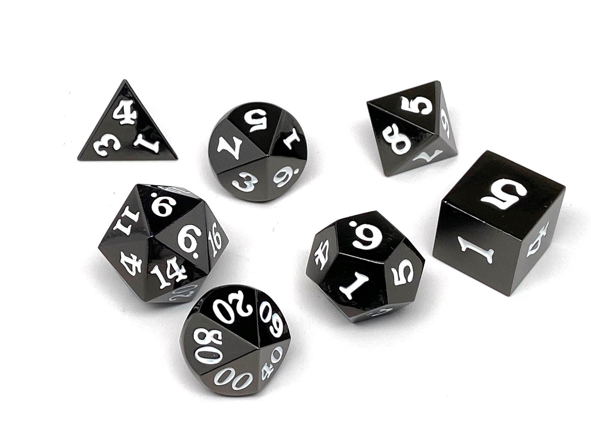 Gun Metal 7 Piece Dice Set - Signature Font - White - 