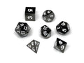Gun Metal 7 Piece Dice Set - Signature Font - White - Role-Players