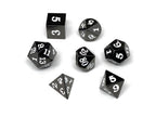 Gun Metal 7 Piece Dice Set - Signature Font - White - Role-Players