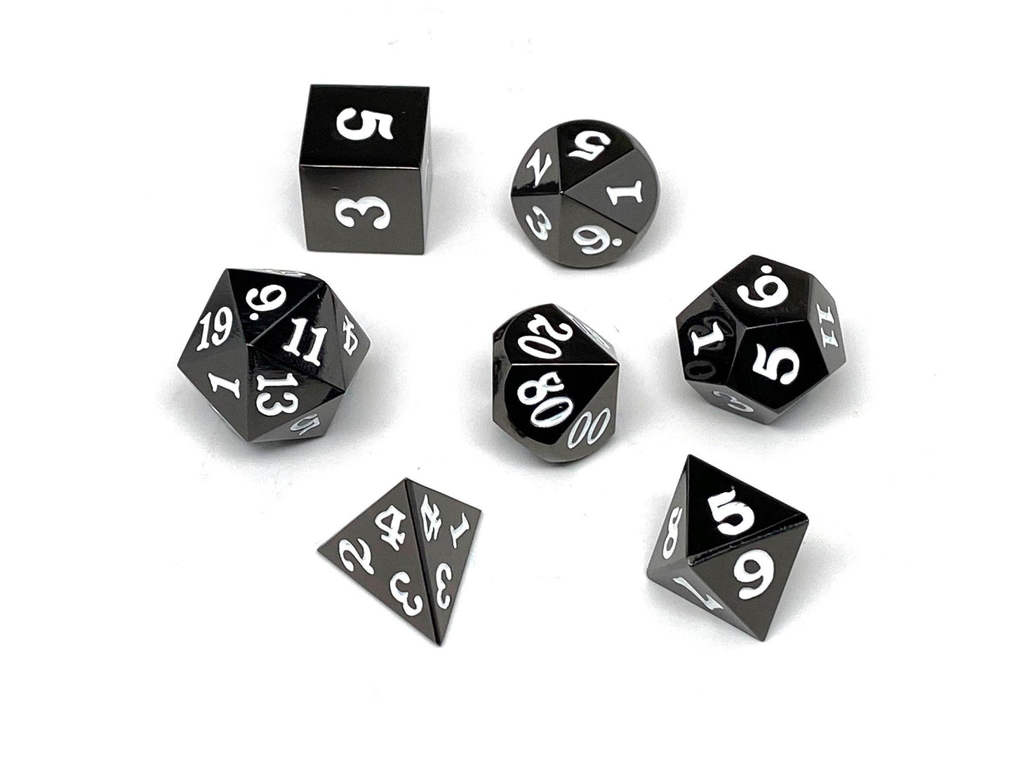 Gun Metal 7 Piece Dice Set - Signature Font - White - 