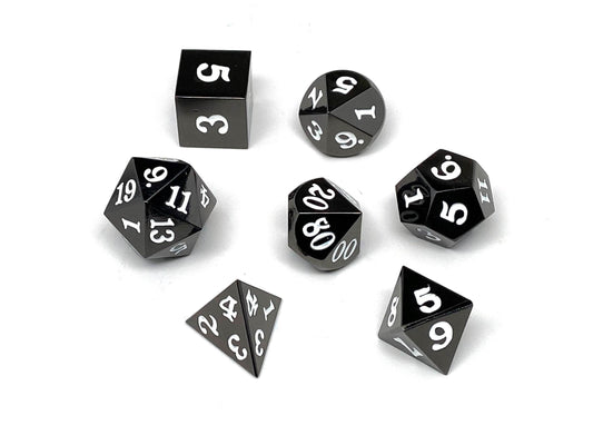 Gun Metal 7 Piece Dice Set - Signature Font - White - 