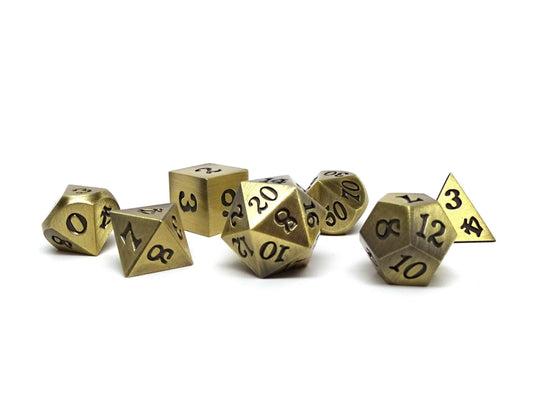 Legendary Bronze 7 Piece Metal Dice Set - Black Signature Font - 