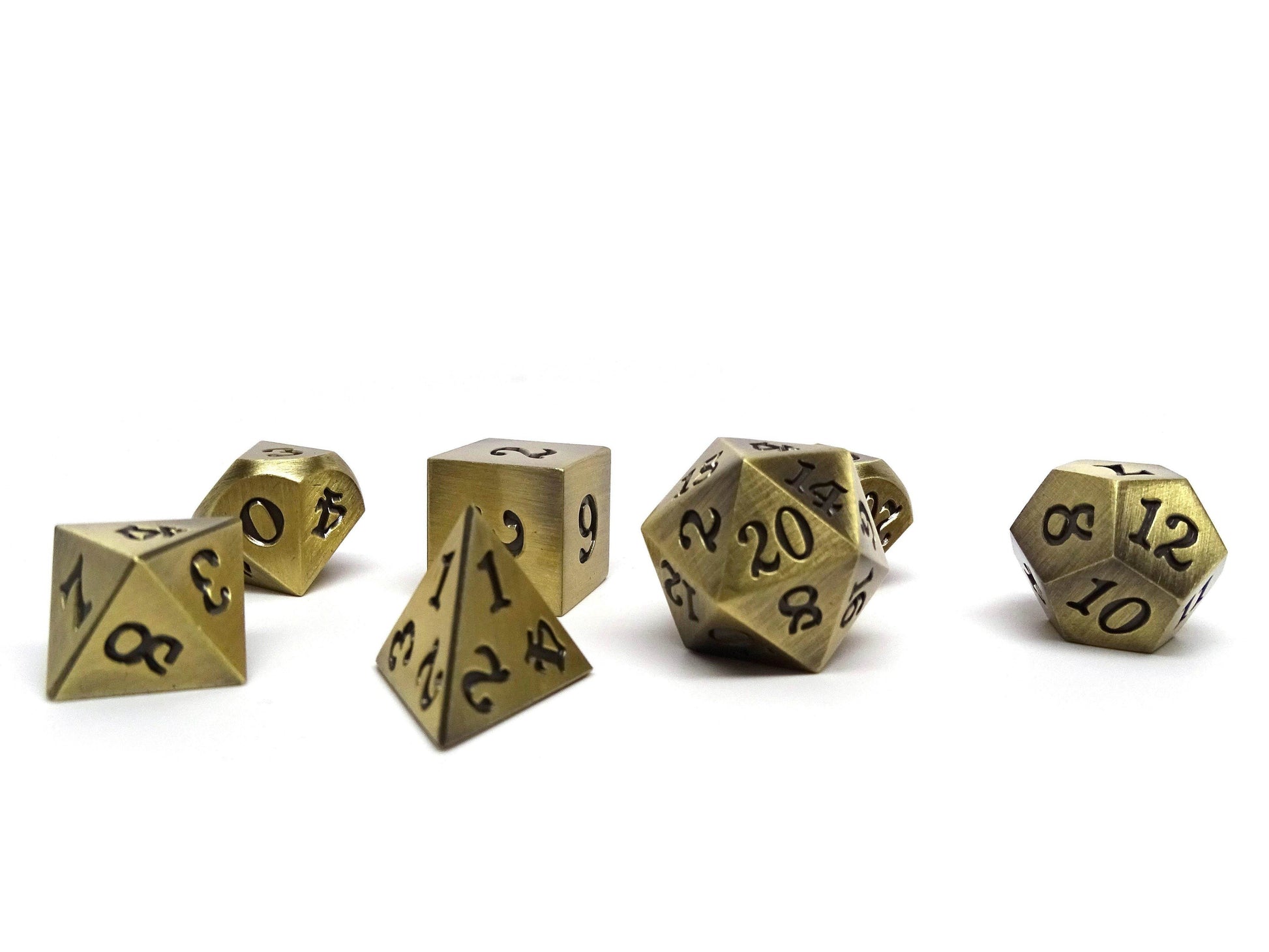 Legendary Bronze 7 Piece Metal Dice Set - Black Signature Font - 