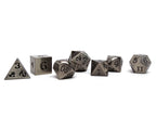 Legendary Silver 7 Piece Metal Dice Set - Black Signature Font - Role-Players