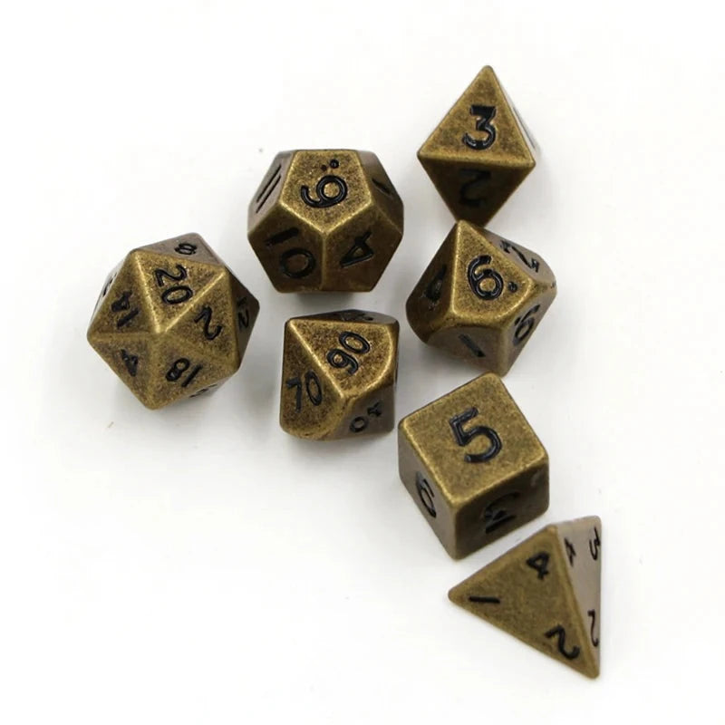 Metal Dice Set 7pcs/set Mini RPG Game Dice Different Bronze Small Digital Polyhedron Dice