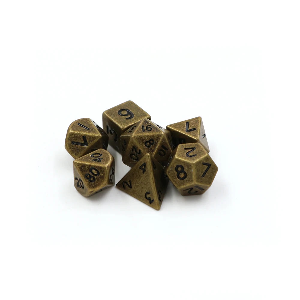 Metal Dice Set 7pcs/set Mini RPG Game Dice Different Bronze Small Digital Polyhedron Dice