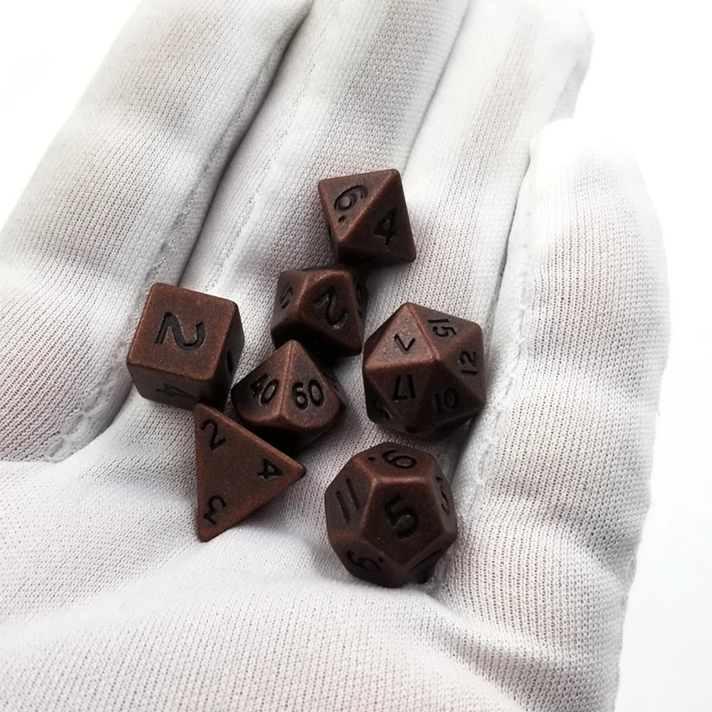 Metal Dice Set 7pcs/set Mini RPG Game Dice Different Red Copper Small Digital Polyhedron Dice