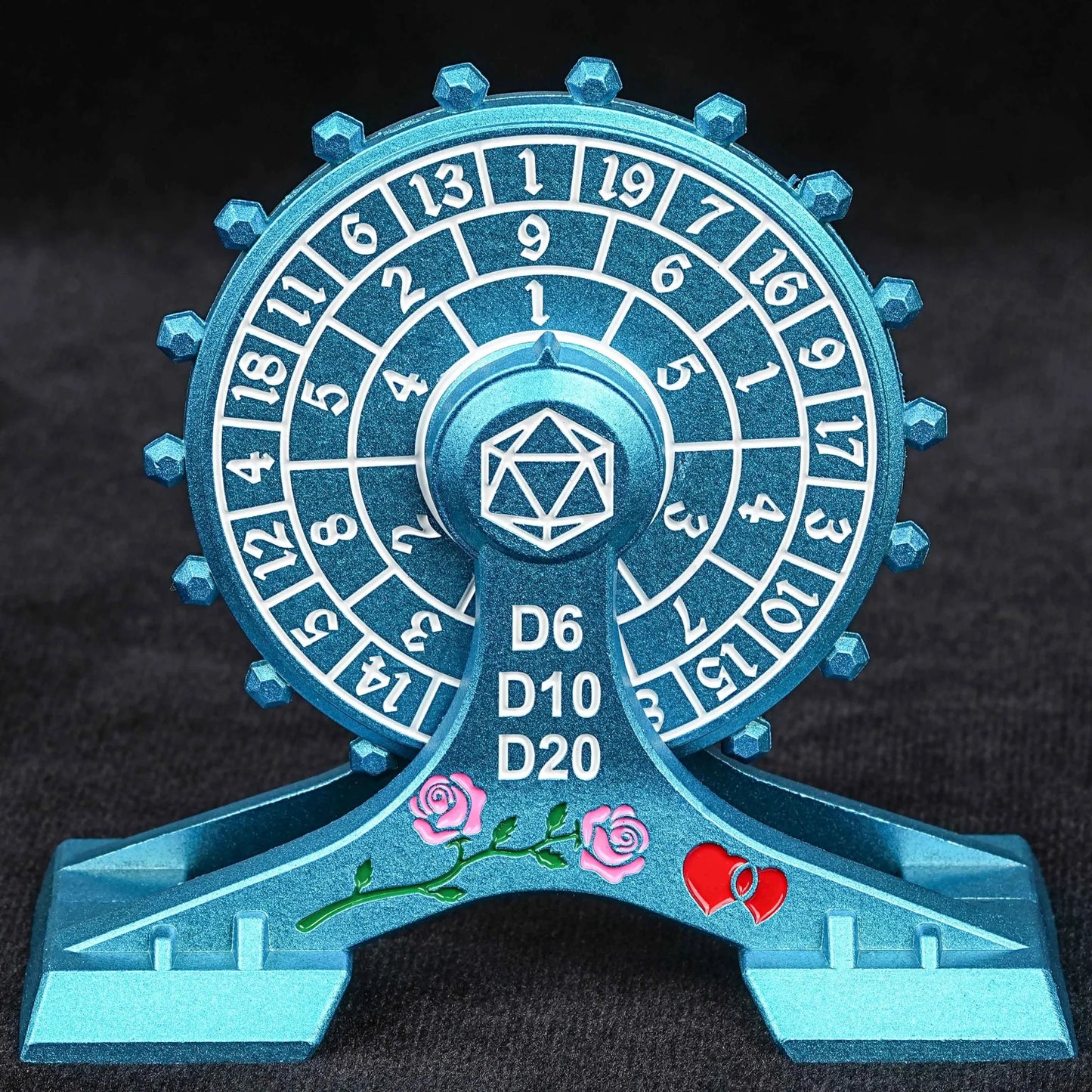 Metal DND Dice Spinner: Rose Love Ferris Wheel Spinning Dice