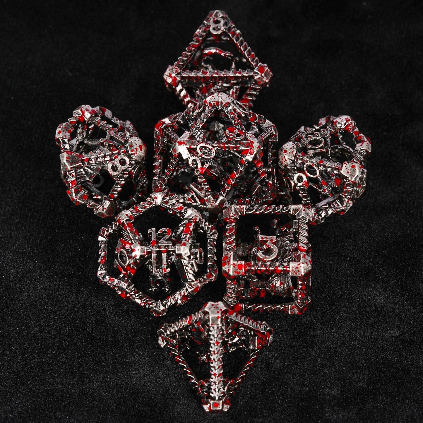 Metal Hollow 3D Dragon D&D Bloodstain Dice Set