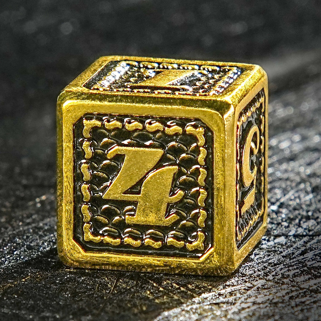 Metal solid dragon scale imitation gold black dice set