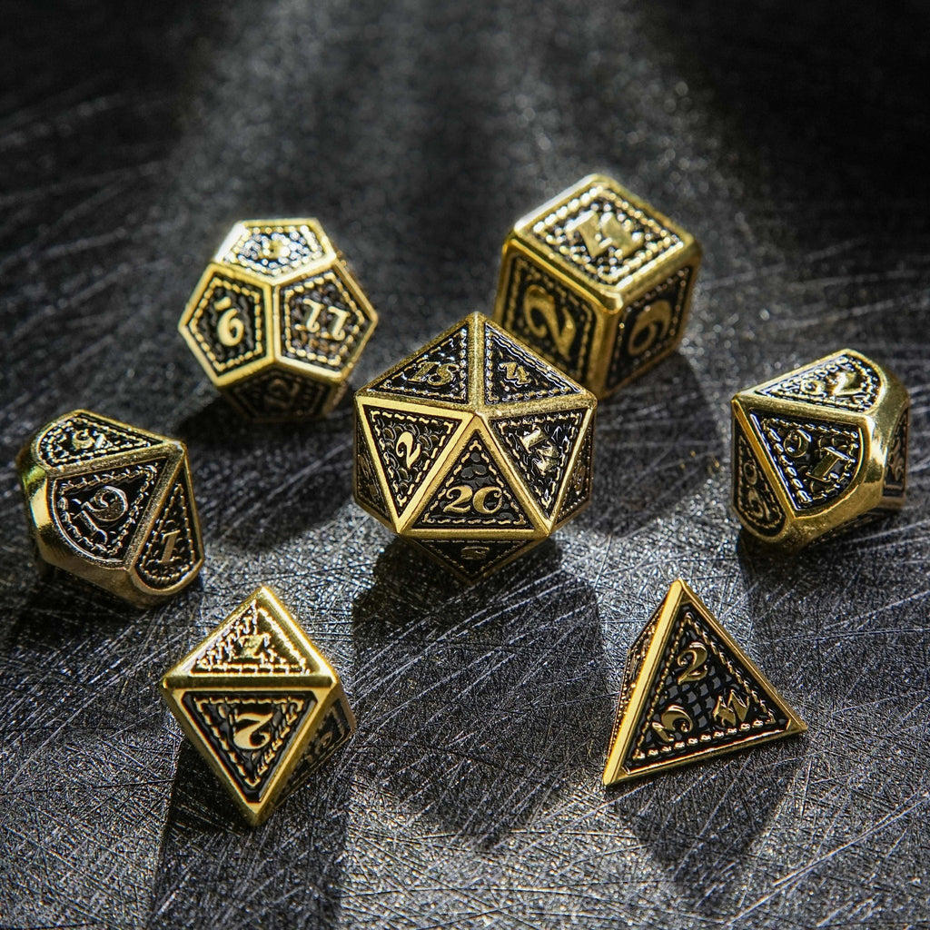 Metal solid dragon scale imitation gold black dice set