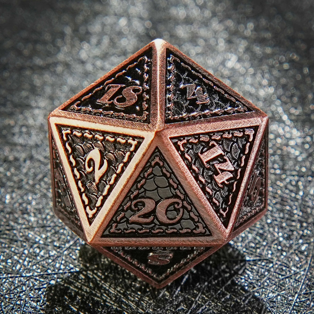 Metal solid dragon scale pattern ancient red copper dice set