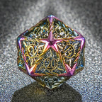 Metal solid sun pattern silver border red yellow dice set