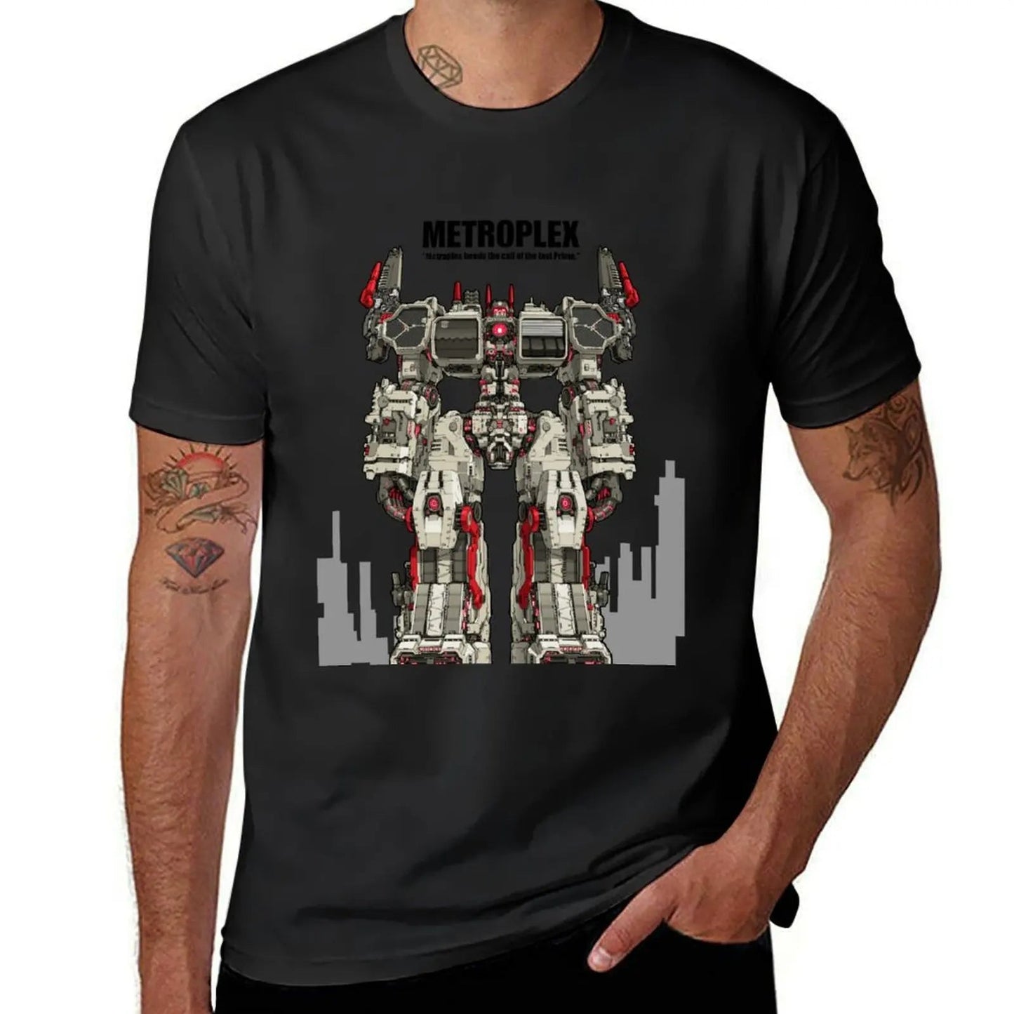 Metroplex_Transformer Citybot T-Shirt anime oversizeds mens big and tall t shirts