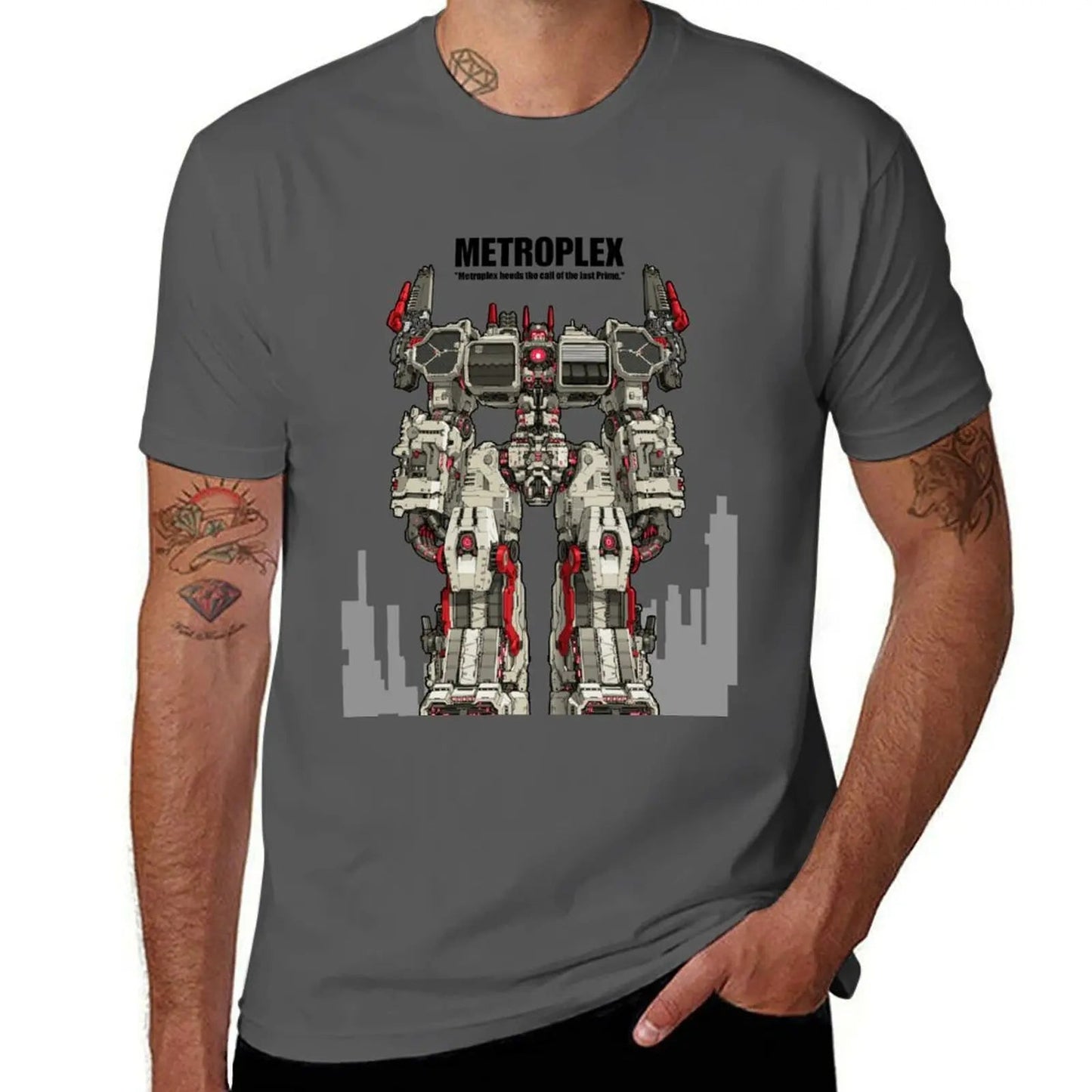 Metroplex_Transformer Citybot T-Shirt anime oversizeds mens big and tall t shirts