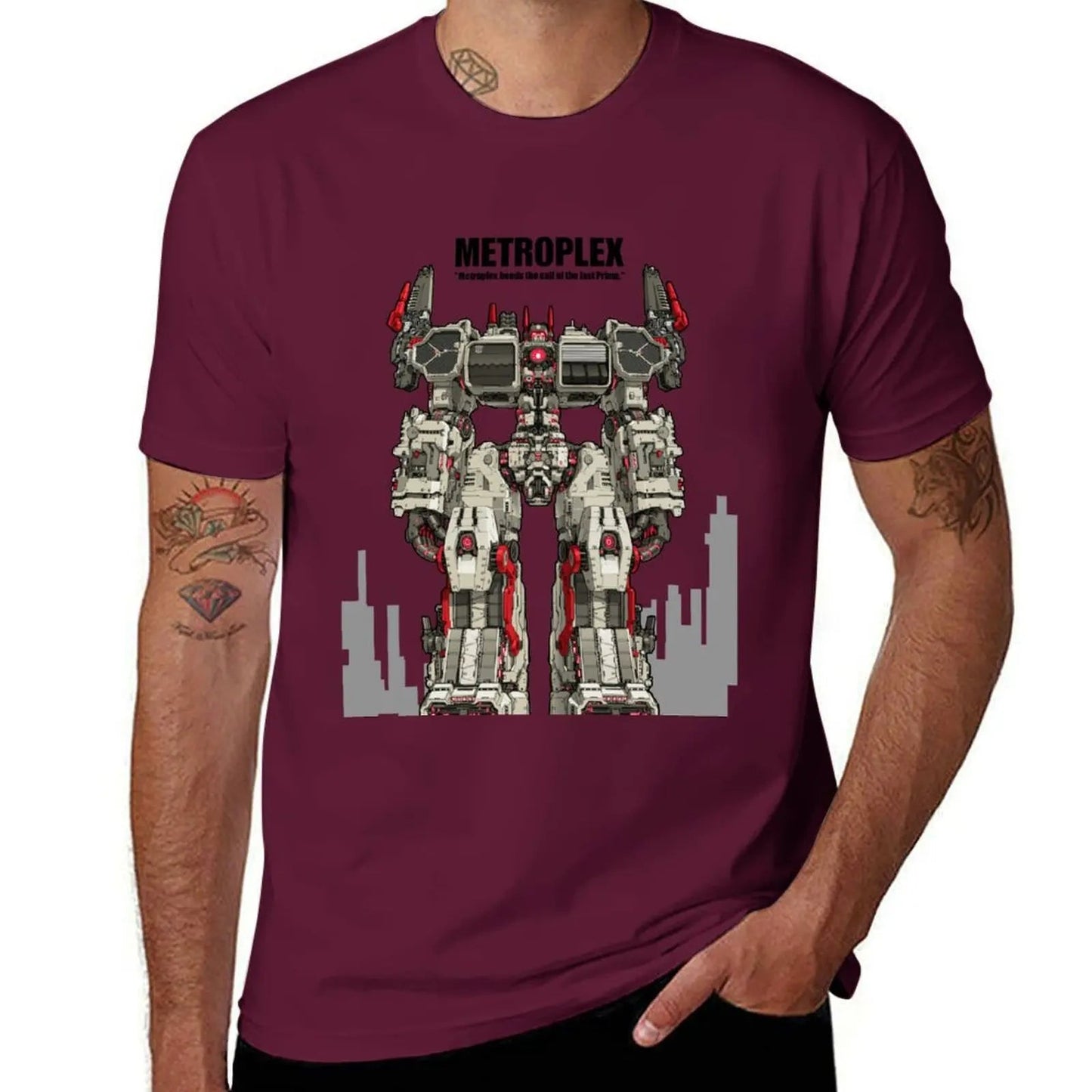 Metroplex_Transformer Citybot T-Shirt anime oversizeds mens big and tall t shirts