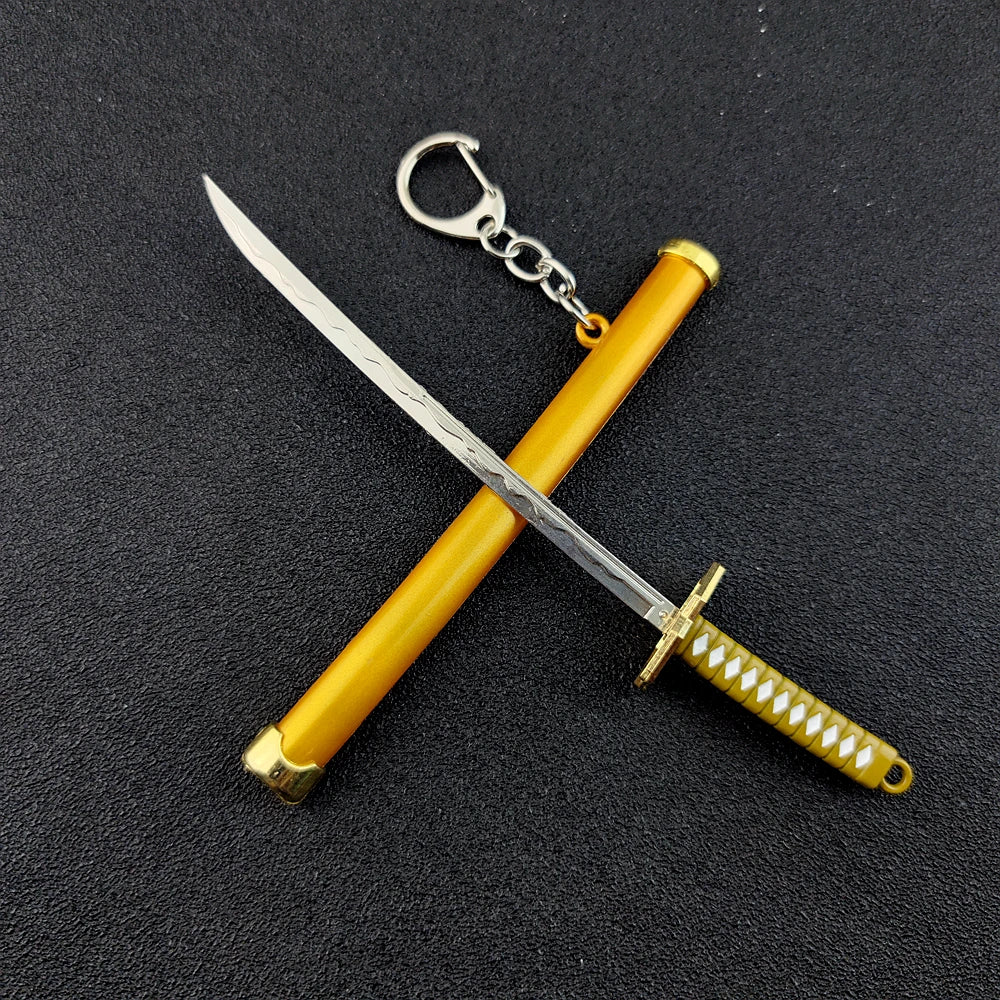 Mini Roronoa Zoro Samurai Sword Keychain Anime Scabbard Key Ring Katana Buckle Key Chain for men women Cosplay Toy Jewelry Gift