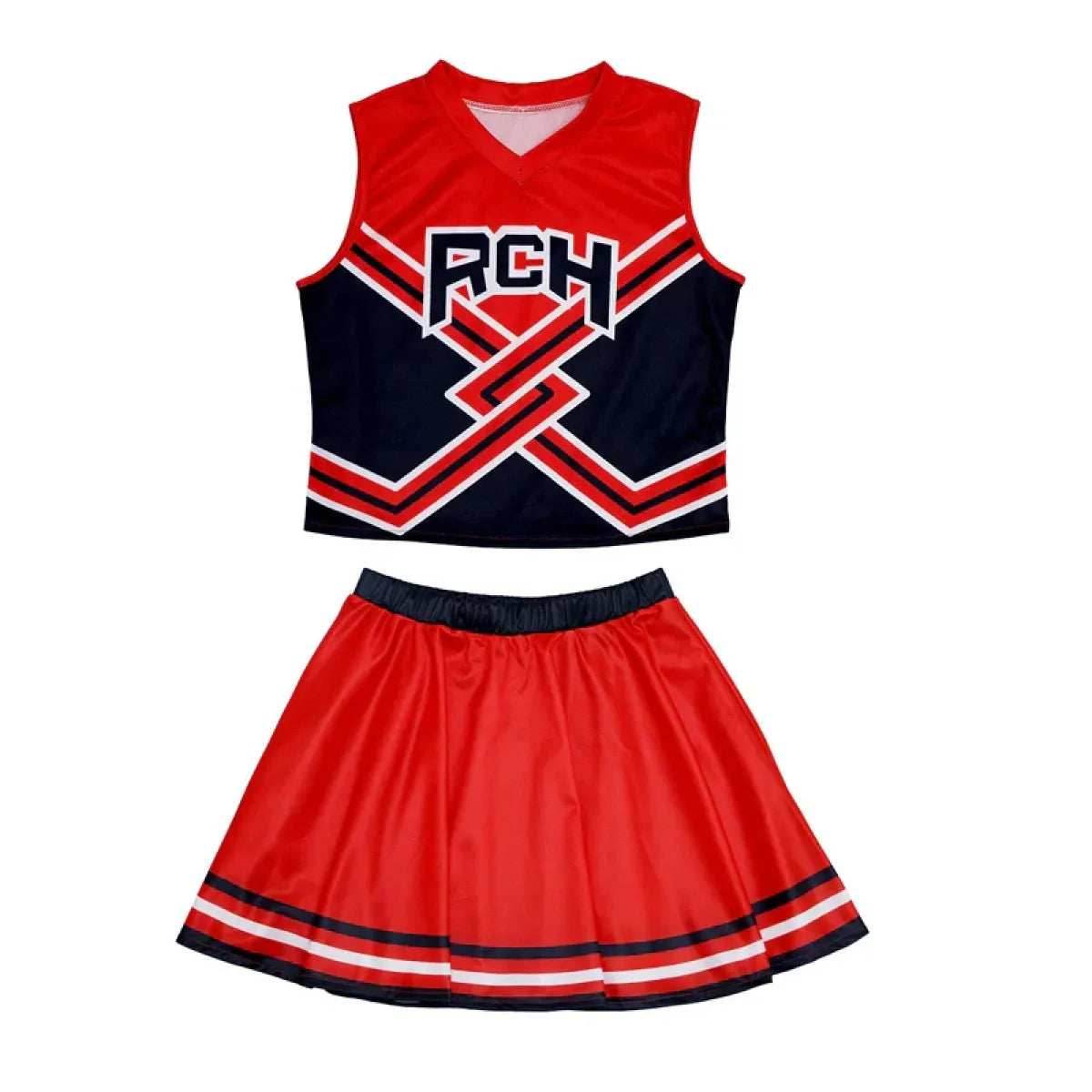 Takerlama RCH Printed Cheerleader Uniform Bring it On Cosplay Women's Fancy Dress Tank Top Mini Skirt Halloween Costume Clothes - Costume Only / XXL
