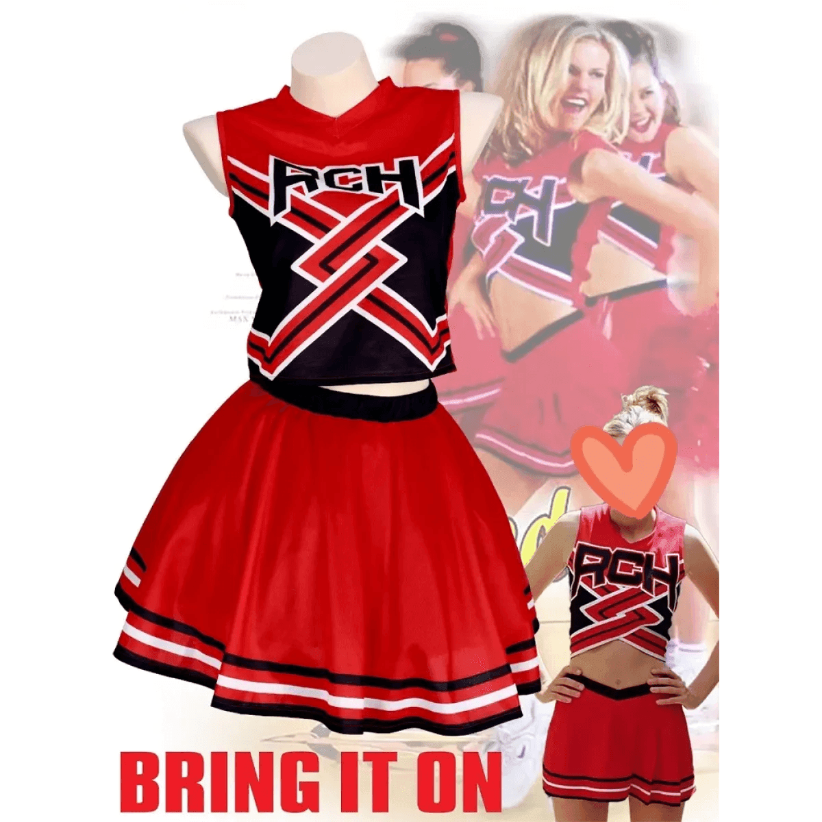 Takerlama RCH Printed Cheerleader Uniform Bring it On Cosplay Women's Fancy Dress Tank Top Mini Skirt Halloween Costume Clothes - Costume Only / XXL