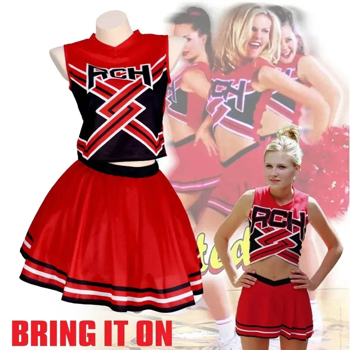 Takerlama RCH Printed Cheerleader Uniform Bring it On Cosplay Women's Fancy Dress Tank Top Mini Skirt Halloween Costume Clothes - Costume Only / XXL