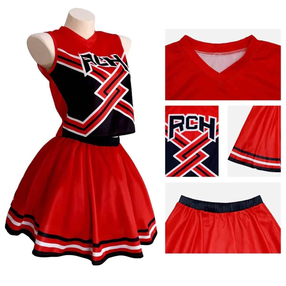 Takerlama RCH Printed Cheerleader Uniform Bring it On Cosplay Women's Fancy Dress Tank Top Mini Skirt Halloween Costume Clothes - Costume Only / XXL