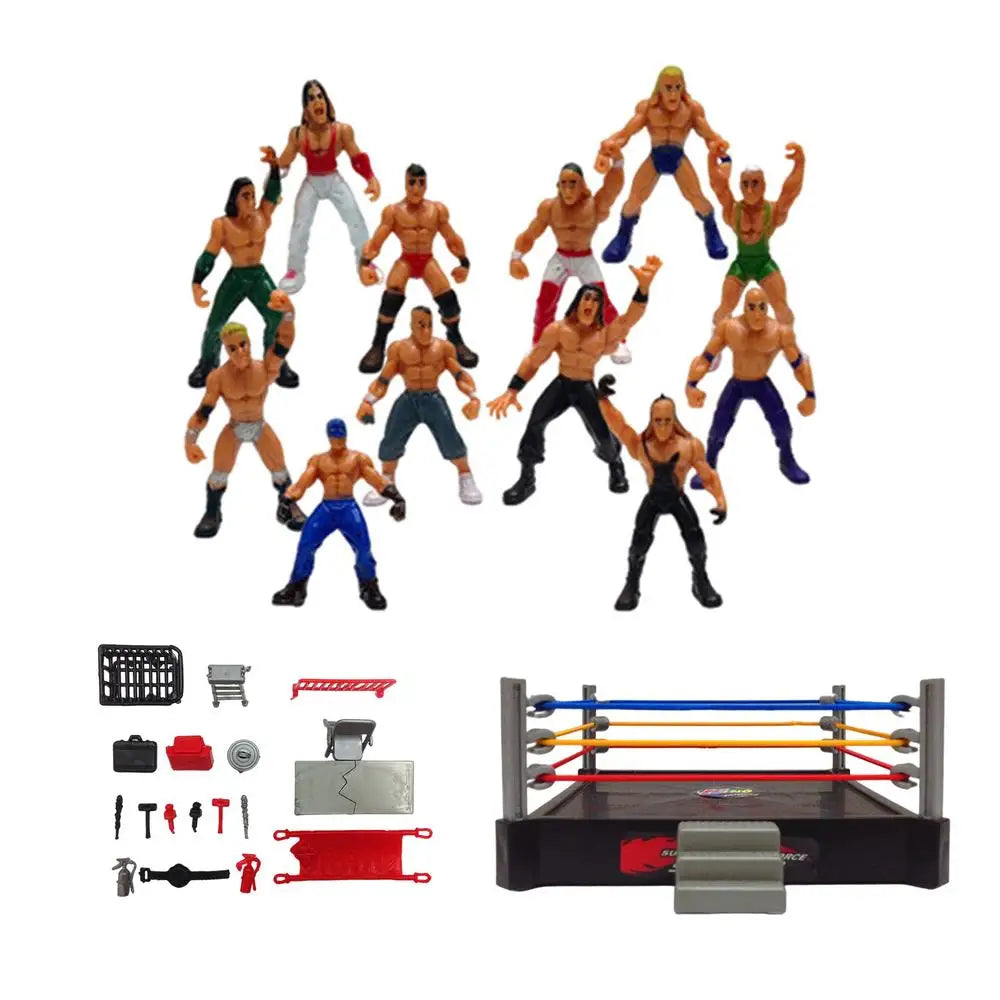 Mini Wrestling Ring Battle Pack-Play Set With Action Figures DIY Realistic Wrestler Building Pretend Play Educational Toy