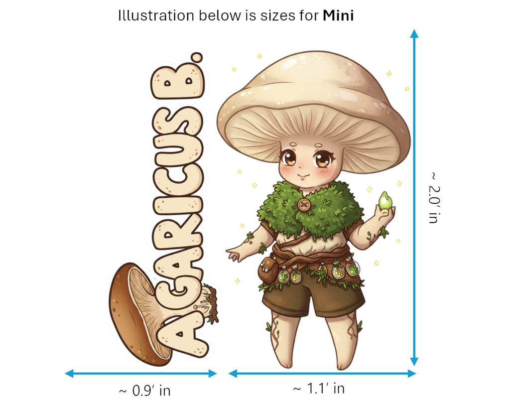 Agaricus B. Sticker and Magnet - Friendly Forager Fungikins™ – Mushroom Person Art | Waterproof & UV-Proof - Sticker / Mini