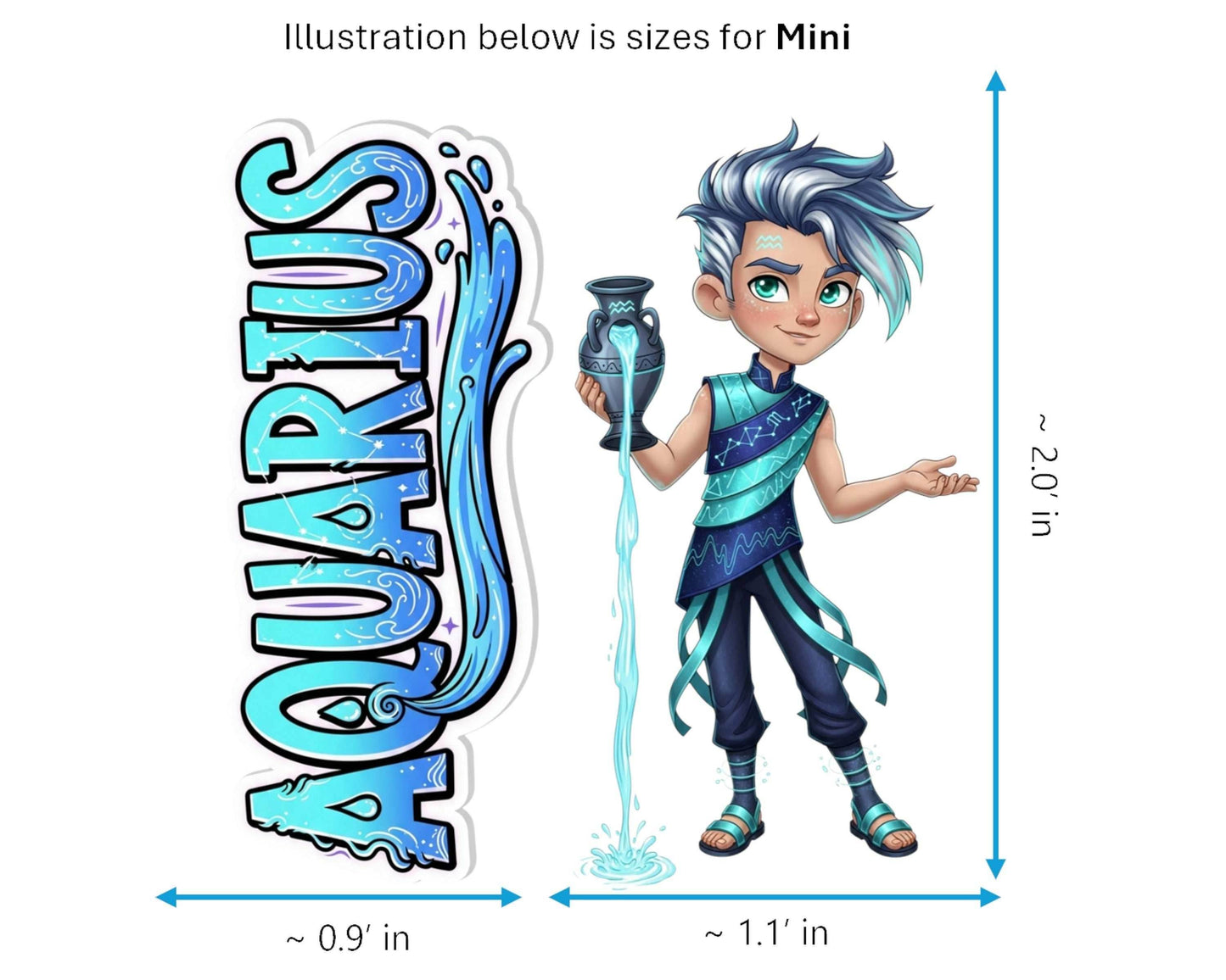 Aquarius Sticker and Magnet - the Water-Bearer Horoskins™ – Zodiac Air Sign | Waterproof & UV-Proof - Sticker / Mini