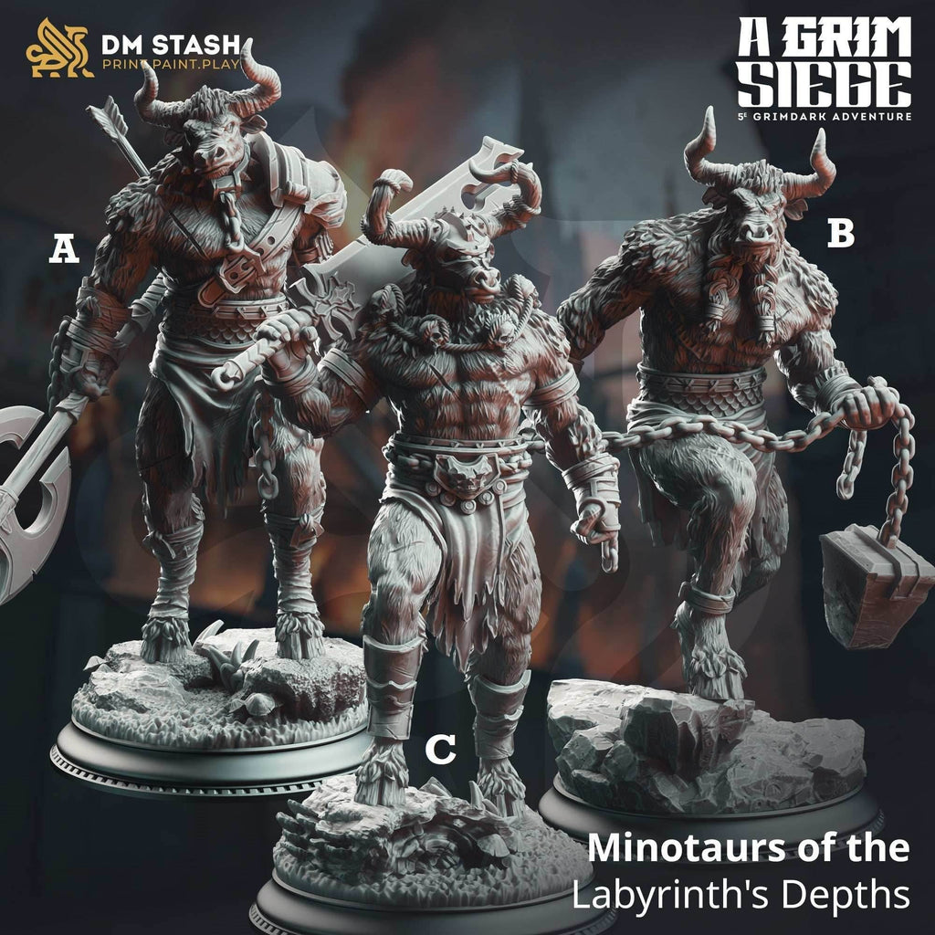 Minotaurs of the Labyrinth's Depths - 32mm Scale / A - Axe