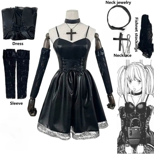 Misa Amane Gothic Cosplay Costume – Dress with Lace & Accessories - XS / Death Note / Wig