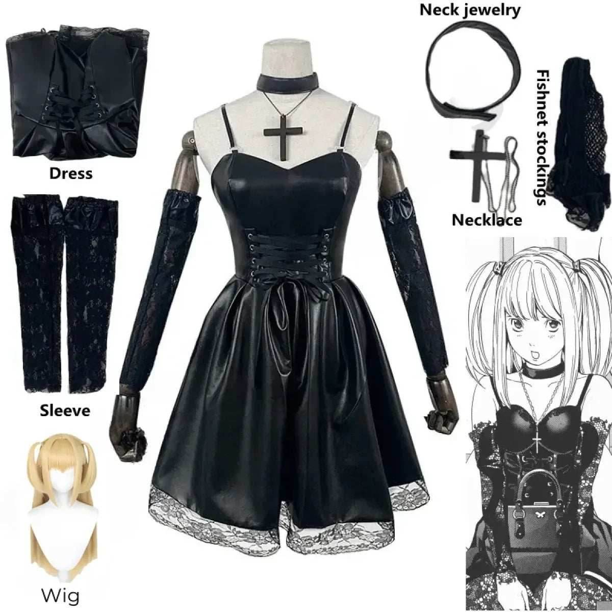 Misa Amane Gothic Cosplay Costume – Dress with Lace & Accessories - XS / Death Note / Costume and wig