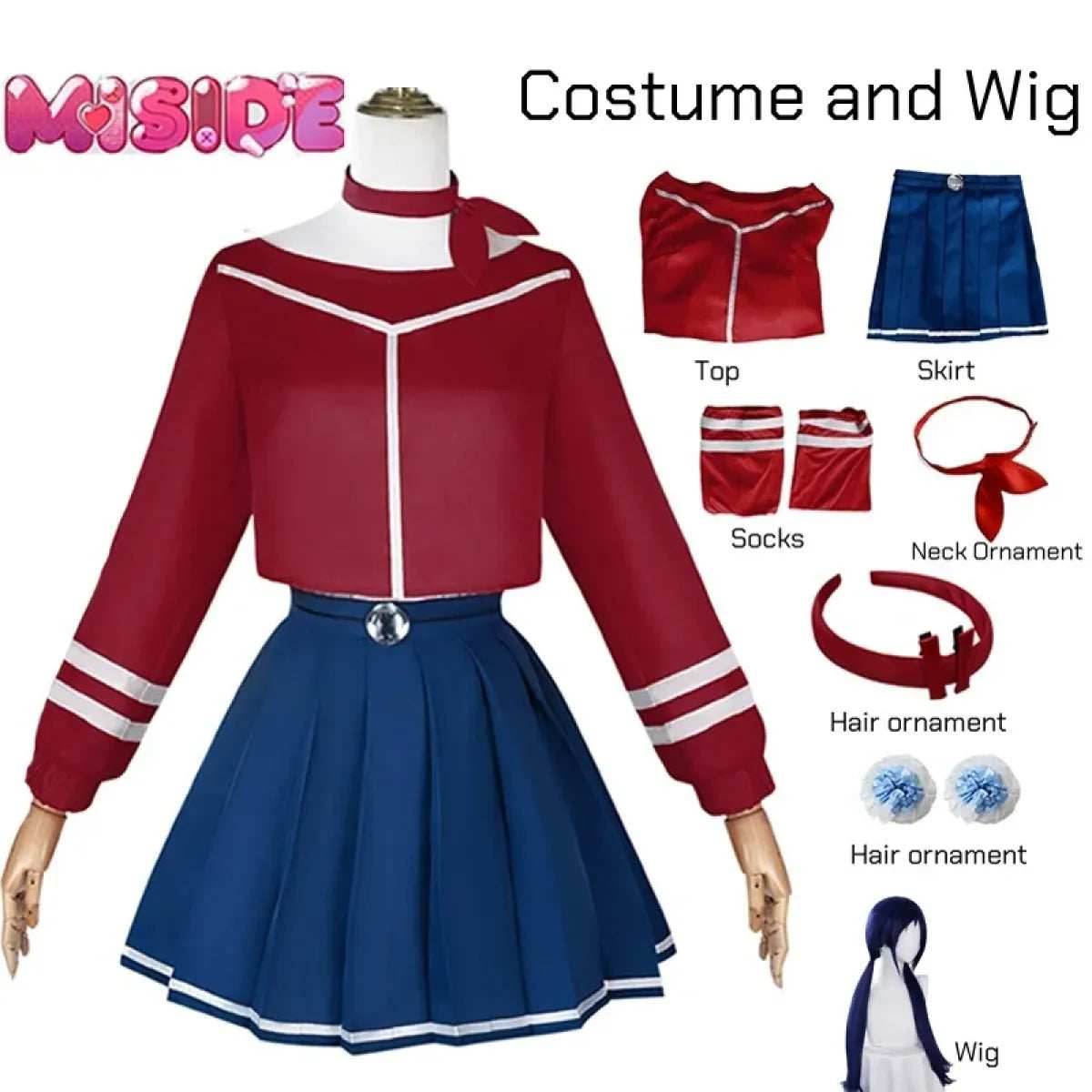 Mita Mira Cosplay School Uniform – MiSide Yandere JK Set for Girls & Women - Costume 7pcs and wig / XL